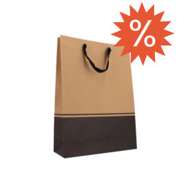 Lot de 10 Sacs Poches/Sacs 3 bouteilles kraft bicolore écru et noir, poignée tissu