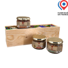Caisse en bois de pin massif avec couvercle coulissant, dimensions intérieures 310 x 78 x 78 mm, idéale pour bouteilles de 75 cl. Fabriqué en France