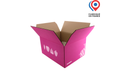 Caisse carton d'expédition rose 303x238x152mm personnalisable avec logo ou visuel de marque 