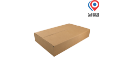 Vue extérieure du carton d’expédition 6 Bordeaux 1×6 rabats longs, carton kraft brun. Fabriqué en France.