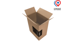 Caisse d'expédition en carton à rabat 230x153x300mm personnalisable avec logo, charte graphique, visuel. Fabriqué en France.