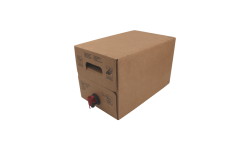 Bag-in-box carré carton kraft écru 10L avec poignée et emplacement robinet. Carton recyclable 