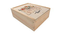 Caisse en Bois pour 3 bouteilles de vin de Bourgogne 75cl avec 2 avec impression fleuris 