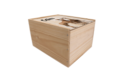 Caisse en bois à glissière 6 bouteilles 75 cl de vin de Bordeaux 2x3. Personnalisable avec logo, photo et texte 
