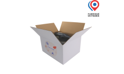Carton d'expédition blanc 6 Bourgogne HT 165 2X3 simple cannelure à rabats, avec calage pour bouteille. Personnalisable avec logo, slogan ou visuel. Fabriqué en France.