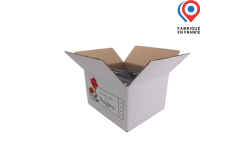 Carton d'expédition blanc à rabats 6 bourgogne 2X3 Séduction/Authentique personnalisable avec logo, photo, ou visuel. Fabriqué en France.