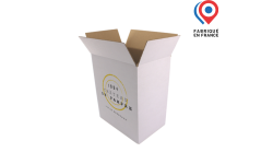 Carton d'expédition blanc à rabats dessus/ dessous 6 bouteilles Bourgogne HT296 DT Manut personnalisable avec votre logo, visuel ou photo. Fabriqué en France.