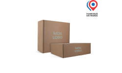 boîte à oreilles en carton kraft marron 378x317x125 mm, automontable et personnalisable avec logo. Fabriqué en France