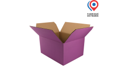 Carton d'expédition violine 6 Bordeaux 2X3 double cannelure personnalisé avec logo et visuel. Fabriqué en France.