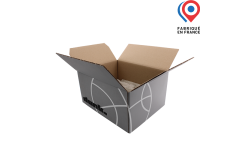 Carton d'expédition gris à rabats 6 bouteilles personnalisé avec logo et visuel
