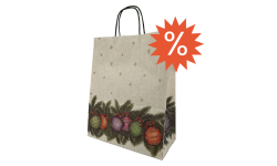 Vue de face du sac en papier kraft motif guirlande de Noël avec poignées torsadées vertes