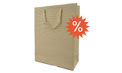 Sac kraft argenté vu de face avec logo % indiquant produit en déstockage, vendu en lot de 50 pièces