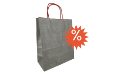 Sac kraft argenté vu de face avec logo % indiquant produit en déstockage, vendu en lot de 50 pièces