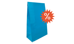 Pochette cadeau bleu marine brillante fermée vue de côté format 160x80x270 mm. Logo promo

