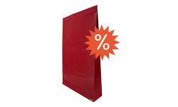 Vue de profil de la pochette cadeau rouge avec logo indiquant un produit en déstockage