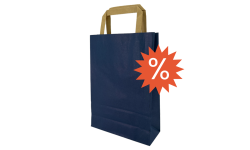 Vue de face du sac en papier kraft bleu avec logo indiquant un produit en réduction