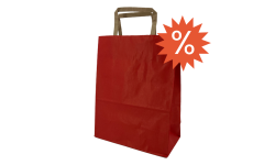 Vue de face du sac papier kraft rouge avec logo pourcentage indiquant une offre en déstockage