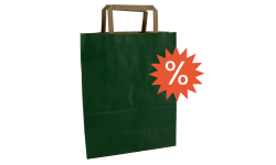 Vue de face du sac en papier kraft vert avec logo pour produit en déstockage
