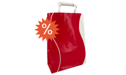 Vue de face du sac papier blanc motif vague rouge, design élégant pour emballage boutique.