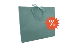 Vue de face du sac bleu avec poignées torsadées et ruban de fermeture