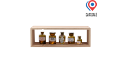 Petite étagère en bois pour fioles et autres petits objets, design compact et robuste. Fabriqué en France