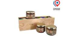 Caisse en bois de pin massif avec couvercle coulissant, dimensions intérieures 310 x 78 x 78 mm, idéale pour bouteilles de 75 cl. Fabriqué en France