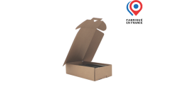 Coffret en carton kraft brun pour 2 bouteilles de Bordeaux de 75cl avec calage à ailettes. Fabriqué en France.