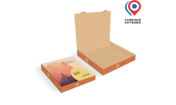 Boîte coffret produit en carton ondulé avec languettes de fermeture. Boîte personnalisable avec logo, texte et image Fabriqué en France