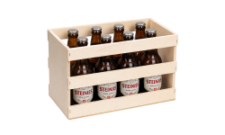 Caisse bois garnie de 8 bouteilles de bière type Steinie en contreplaqué de peuplier