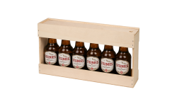 Coffret demi-mètre de bière en contreplaqué de peuplier avec 6 bouteilles type Steinie