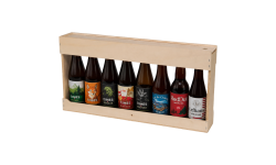 Coffret demi-mètre de bière en contreplaqué de peuplier avec 6 bouteilles type Steinie