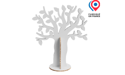 Décor arbre en carton personnalisable hauteur 1,35 m avec branches et feuilles, pour animation ou événement. Produit made in france