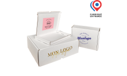 boîte à oreilles carton kraft blanc différentes tailles avec personnalisation en impression numérique d'un logo recto OU verso