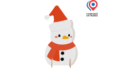bonhomme de neige en carton 1 mètre, décor de Noël écoresponsable avec bonnet rouge et écharpe, à poser ou suspendre