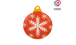grande boule de Noël en carton rouge 1 m, décor flocon blanc pour suspension festive intérieure. Made In France