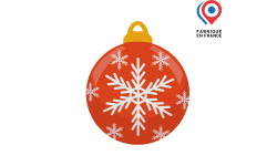 boule de Noël en carton rouge 30 cm, impression flocon blanc, décoration festive à suspendre made in France