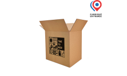 Caisse carton manut 6 bouteilles 75cl long neck haute personnalisable avec logo, texte ou image. Fabriqué en France.