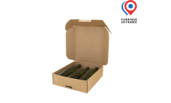 Coffret en carton ondulé recyclable conçu pour transporter et présenter trois bouteilles de bière de 75 cl long neck. Fabriqué en France.