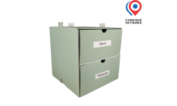 Meuble modulable de rangement en carton ondulé à 2 tiroirs. Empilable et personnalisable et sur mesure 