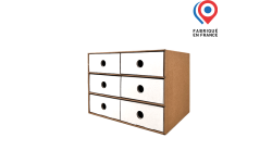 Meuble de rangement en carton 6 tiroirs, personnalisable avec votre visuel et sur mesure.