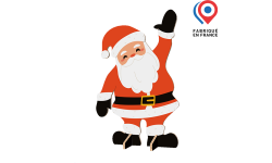père Noël en carton 1 mètre bras levé, décoration festive écoresponsable à poser ou suspendre