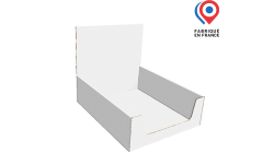 Présentoir de comptoir en carton - Personnalisable. Exemple en blac sans impression avec dimensions du produit