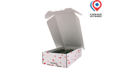 Coffret en carton kraft blanc personnalisé avec logo, texte ou visuel pour 2 bouteilles de vin. Fabriqué en France.