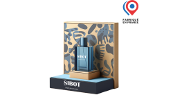 Présentoir glorifier en carton ondulé recyclable à deux étages avec panneau d'affichage intégré, idéal pour mettre en valeur un produit unique pour parfum homme