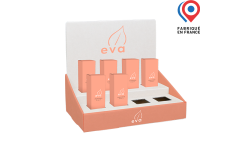 PLV Présentoir de comptoir 2 étagères + empreintes - Personnalisable
