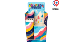 PLV de sol en carton pour parapluies vue de face avec impression personnalisée