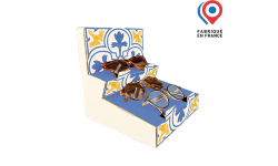 Présentoir de comptoir en carton à 2 étages pour lunettes, personnalisable avec vos couleurs, logos, textes