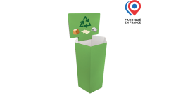 Poubelle carton avec panneau d'affichage, sur mesure et personnalisable avec logo, texte ou image. Fabrication française