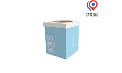Poubelle individuelle en carton 40 cm avec couvercle, sur mesure et personnalisable avec logo, texte ou image. Fabrication française 