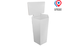 Poubelle carton avec panneau d'affichage, sur mesure et personnalisable avec logo, texte ou image. Fabrication française. Produit fabriqué en France.